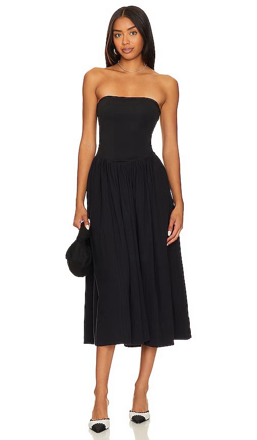 Free People Onda Black Drop Waist Tube Midi Strapless Dress XS