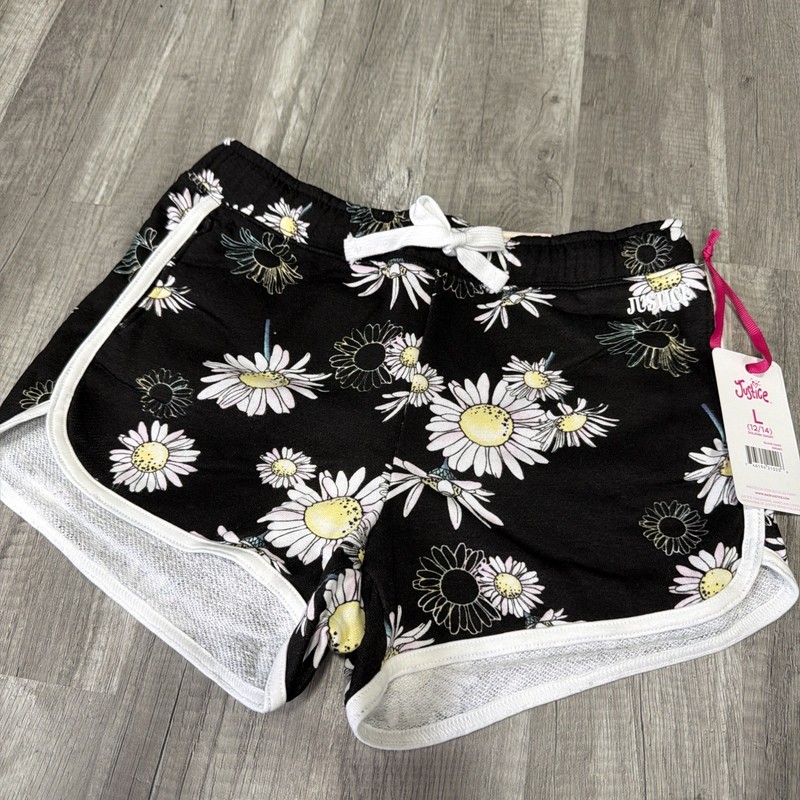 Justice Black Daisy Patterned Dolphin Shorts Size Large 12/14