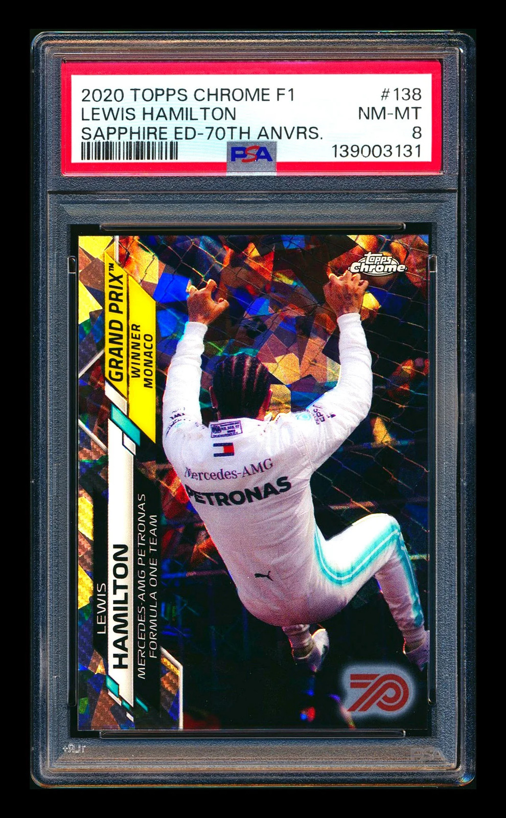 2020 Topps Chrome Sapphire F1 #138 Lewis Hamilton RC 70th Refractor #36/70 PSA 8