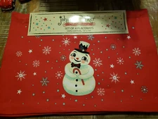 Johanna Parker Set Of 4 Cotton Red Snowman Snowflake Placemats NEW Retro Design