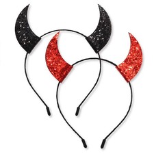 Halloween Headband Glitter Devil Horns Headpiece Hair Accessory Costume Prop