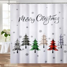 Christmas Shower Curtain Merry Xmas Holiday Backdrop Bathroom Decor 72" x 72"