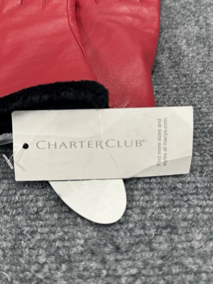 Guantes de cuero rojo Charter Club con forro de piel sintética negra - pequeños - NUEVO Foto 3 de 4