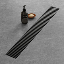 24 Inch Linear Shower Drain with Removable Wedge Wire Pattern Grate, Matte Black