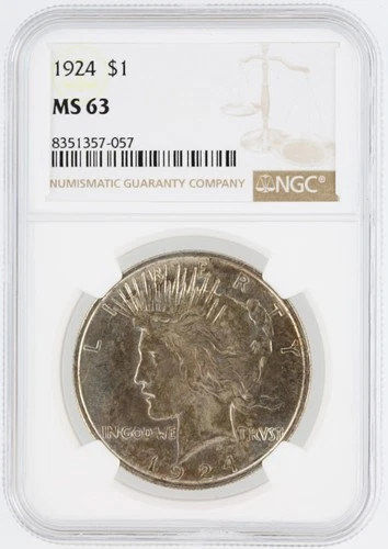 1924 NGC MS63 S$1 Philadelphia Mint Peace Silver Dollar No Reserve