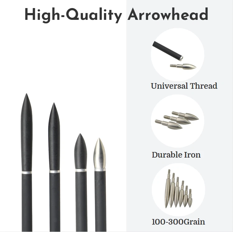 12Pcs Archery Screw Broadhead 100-350Grain Arrow Field Point Bullet Bow Shooting - Image 3 of 4