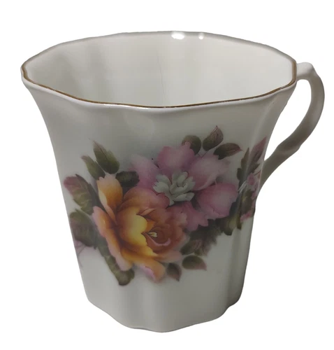 Vintage Royal Grafton Teacup Fine Bone China Coffee Mug Pink Flowers Gold Trim