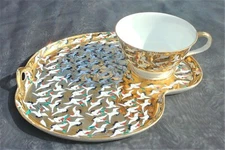 Vintage KUTANI Japan (1000) Thousand Cranes TEACUP & SNACK PLATE SAUCER