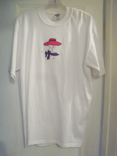 WOMENS JERZEES RED HATTER SHORT SLEEVE WHITE T-SHIRT SIZE L NWOT