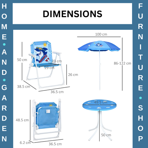 Children's 4-Piece Foldable Garden Set with Table, Chairs, and Parasol Blue - Picture 2 of 12
