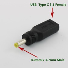 1x USB 3.1 Type C Female to 4.0mm x 1.7mm Male DC Power Charge Adapter Connector