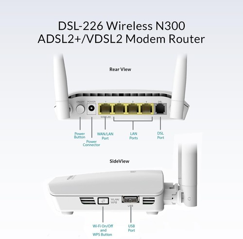 DSL-226 N300 Wireless VDSL2/ADSL2+ Modem Router - Wifi 4, NBN Compatible, 4 X LA - Picture 5 of 8