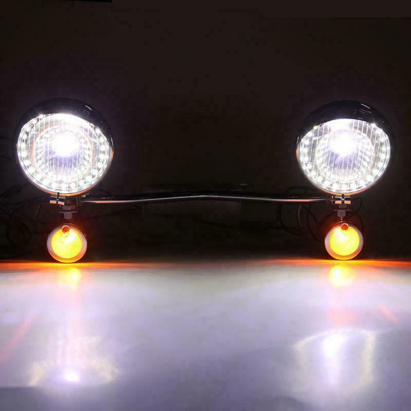 Motorcycle Passing Turn Signals Lamp Driving Fog Spot Light Bar Kit For Harley - Image 2 of 4