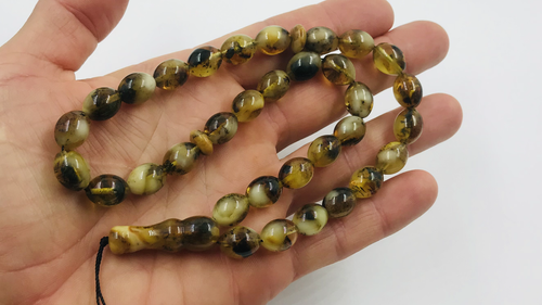 Islamische 33 Gebetsperlen Natur Baltischer Bernstein Tasbih Tasbeeh gepresst... - Bild 4 von 6