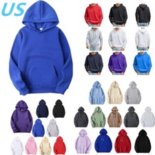 Men's Long Sleeves Plain Sweatshirt Hooded Pullover Solid Thermal Top Hoodie