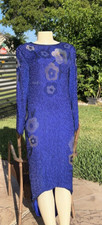 VINTAGE JUDITH ANN CREATIONS SILVER BLACK GOLD BEADS DRAPE BACK DETAIL GOWN Sz S