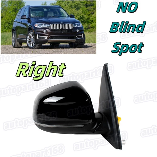 For 14-17 BMW X5 F15 Passenger Side Black Heated Mirror Blind Line Turn Light