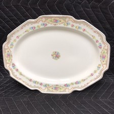 Beautiful Vintage 13.5 inch Oval Platter Limoges Pastels Flowers Scalloped Edge