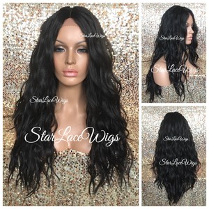 Details About Lace Front Wig Long Wavy Middle Part Layers Dark Brown 2 Swiss Lace Heat Safe