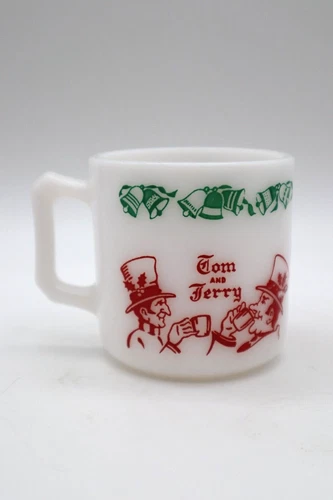 Vtg Hazel Atlas Tom & Jerry Egg Nog Punch Mugs Cups Christmas Auld Lang Syne