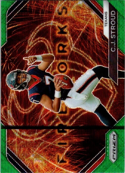 2023 Panini Prizm Fireworks Prizms SP Green Wave #10 CJ Stroud RC Rookie Card