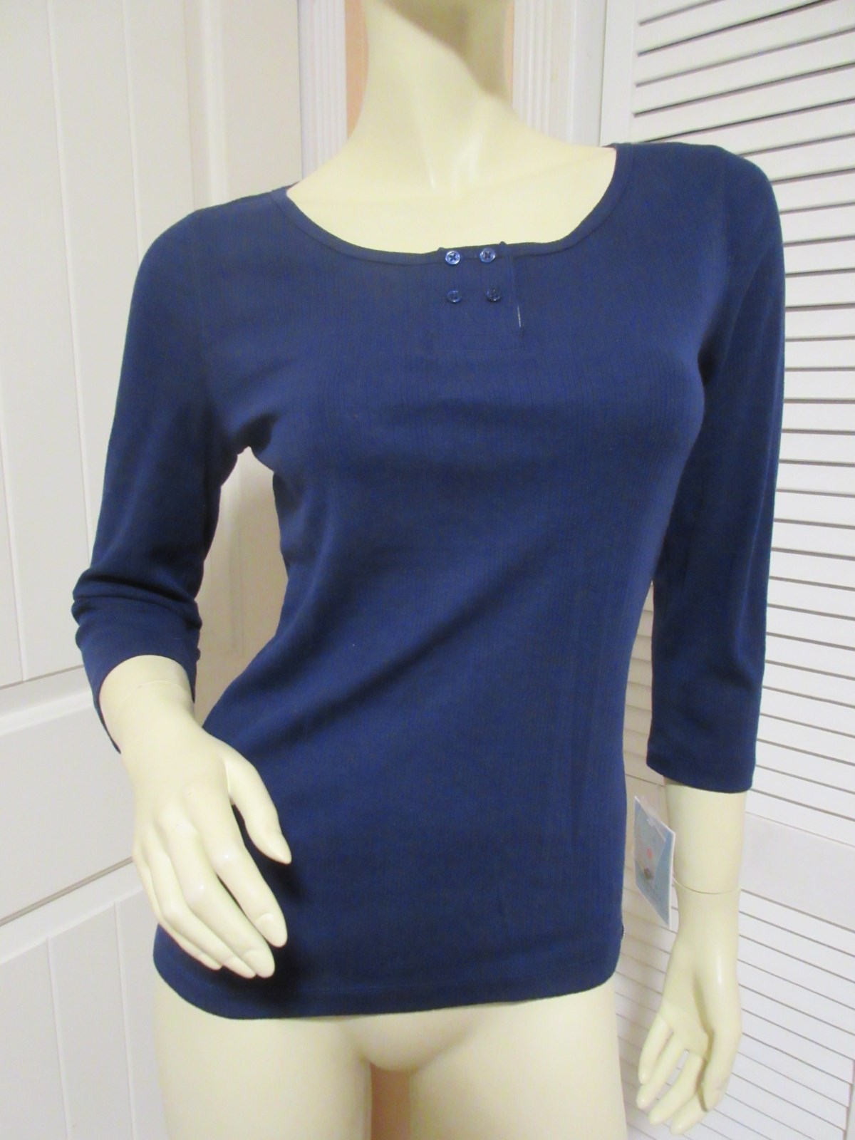 NWT Jane & Bleecker Navy Blue Top 3/4 Sleeve Normcore Casual Chic Preppy Travel