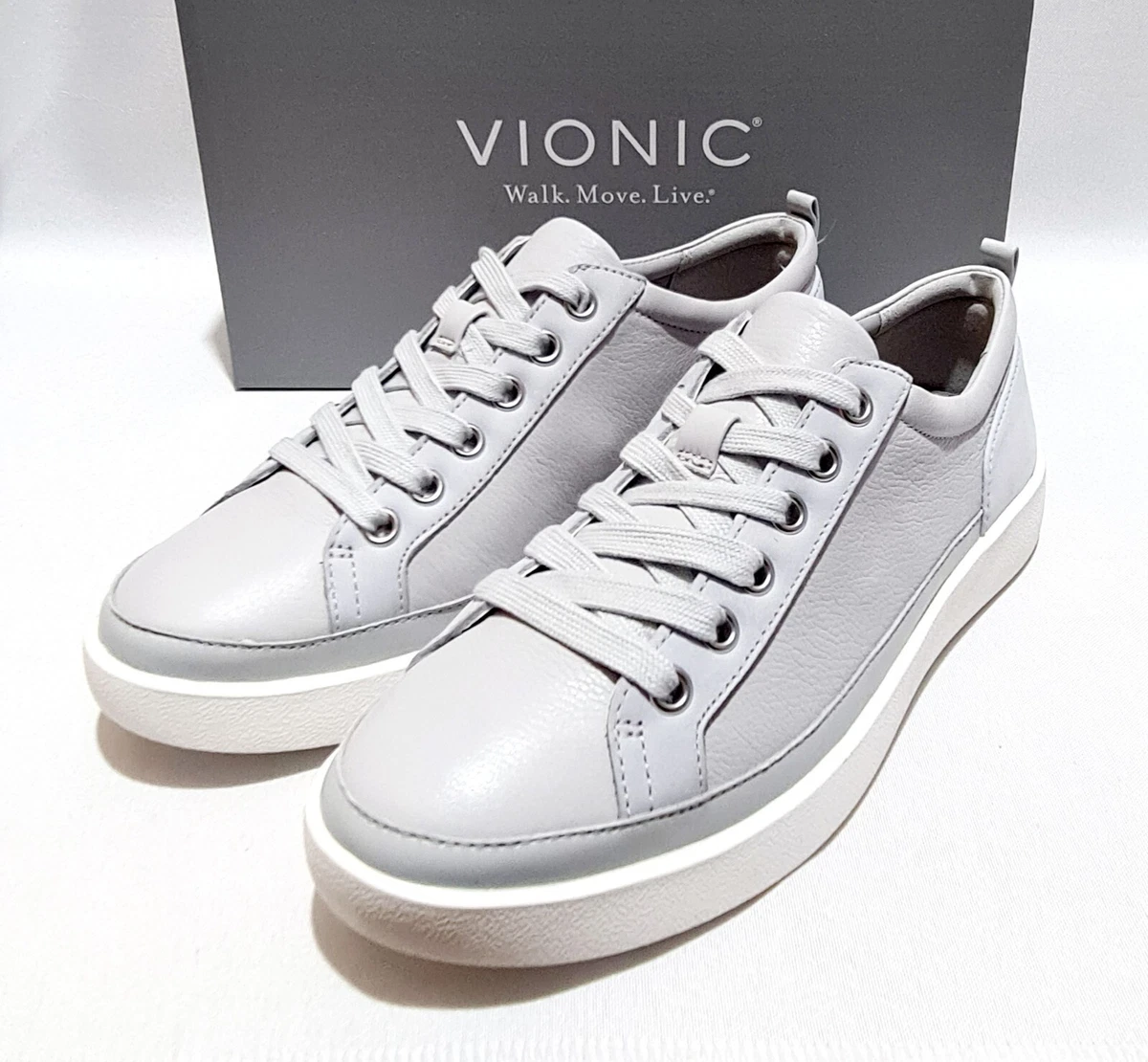 Vionic Winny Grey Leather Orthotic Shoes RRP 115 New Vapor Casual