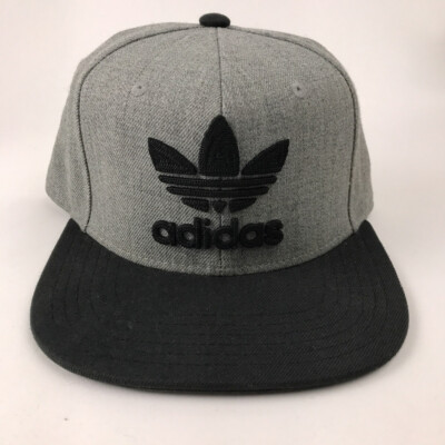 Adidas Gray Black Trefoil Higher Profile Hat Acrylic Cotton Wool Blend
