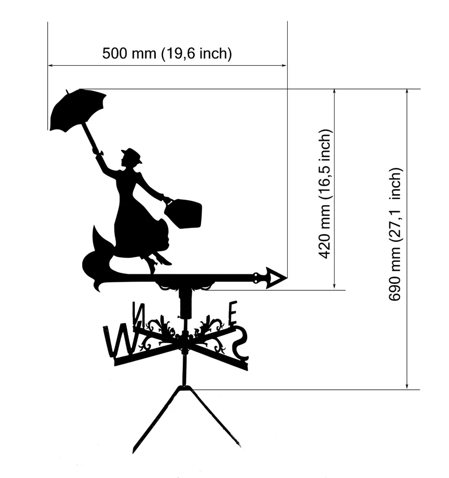 Mary Poppins Metal Weathervane, Weather Vane, home roof decor - Image 2 of 4