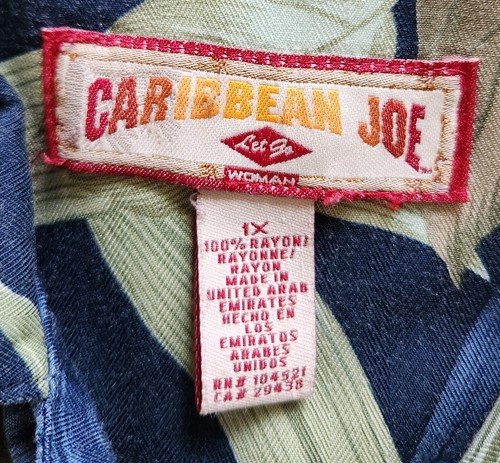 Caribbean Joe 1X-Hawaiian Shirt-Blue w/ Yellow Flowers Green Leaves- Rayon - Picture 4 of 15