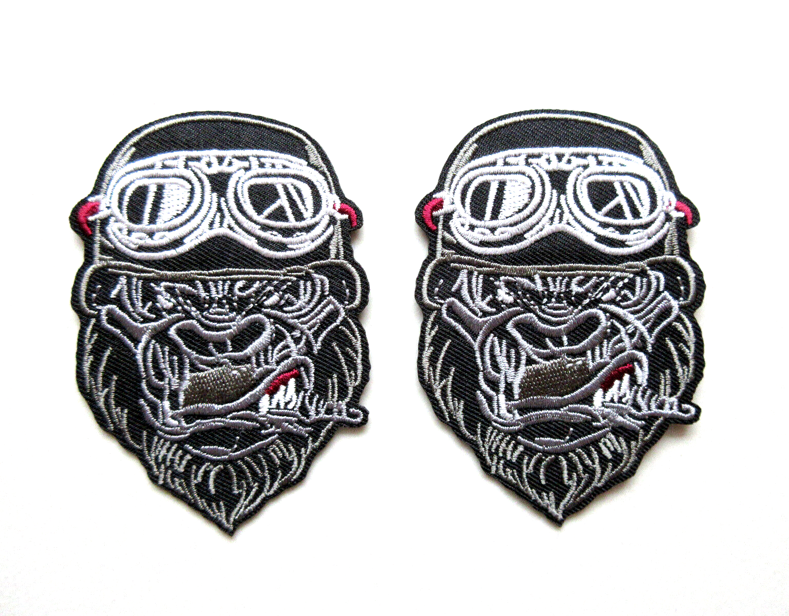 Motorcycle Helmet Gorilla Iron-On Patch with Goggles & Vest Jacket Design