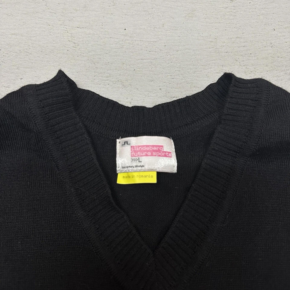 Chaleco Suéter J Lindeberg Para Hombres Cuello en V 100% Lana Merino para Hombres L Negro Future Sports Foto 4 de 4