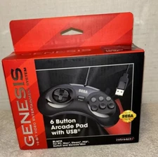 Official Sega Genesis 6 Button WIRED Arcade Pad USB for Multi-platform NEW