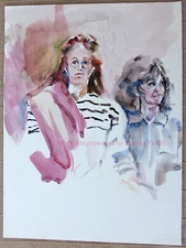 Two women models composition rare Watercolor Painting Aquarel art unframed