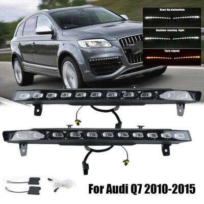 2pcs LED DRL Daytime Running Light Turn Signal Lamps For Audi Q7 2010 2011-2015