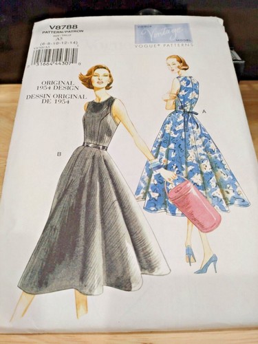 Vogue Vintage 1950's 1954 Back Wrap Dress Retro Sewing Pattern V8788 6-14/14-22 - Picture 9 of 10