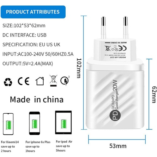 QC3.0 PD 20W Fast Quick Charge USB Type-C Wall Charger Adapter UK 2025 - Picture 13 of 16