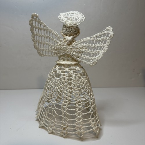 Ecru Doily Angel Christmas Figure Hand Crocheted Tabletop Tree Topper - Picture 5 of 7