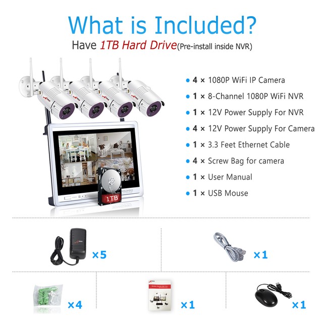 ANRAN Home CCTV 1080P HD Security Camera System Wireless With 15/"LCD Monitor Nvr