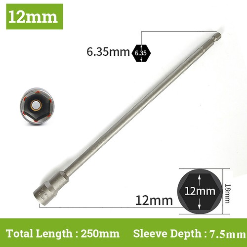 1/4" Hex Magnetic Nut Driver Socket Wrench Impact Drill Bit 5.5 - 19mm 200/250mm - Picture 21 of 23