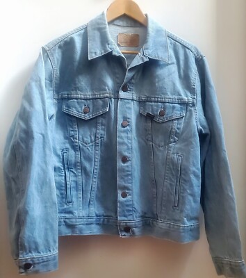 VTG Roebucks Jean Jacket 46 REG Denim 80's Light Wash Copper Buttons 100% Cotton