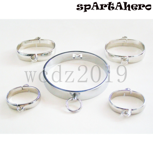 3pcs Metal Stainless Steel Neck Collar Hand Ankle Cuffs Handcuffs Kit - Picture 3 of 24