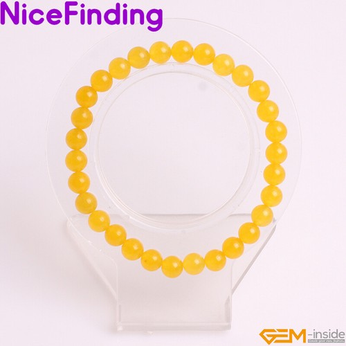 Pulseras elásticas con cuentas de jade amarillo joyería 7,5" mujeres hombres 6 mm 8 mm 10 mm 12 mm - Imagen 4 de 26