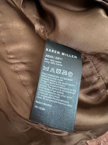Karen Millen Brown Leather Cropped Biker Style Jacket Size 6 Used - Picture 7 of 8
