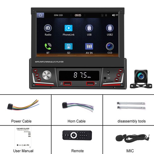 1 Din 7" Touch Flip Out Car Radio Stereo Apple Carplay Android USB Player+Camera - Imagen 15 de 15