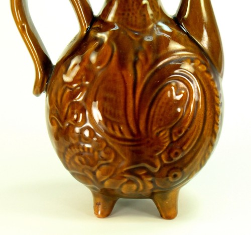 ~Mid-Century Water Jug Red Ware Earthenware Majolica Studio Pottery Ewer Rooster - Picture 3 of 12