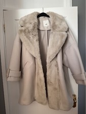 River Island, Coat, Beige, Cream, Used, Large, Over Coat, Fluffy, 14-16, Throwon
