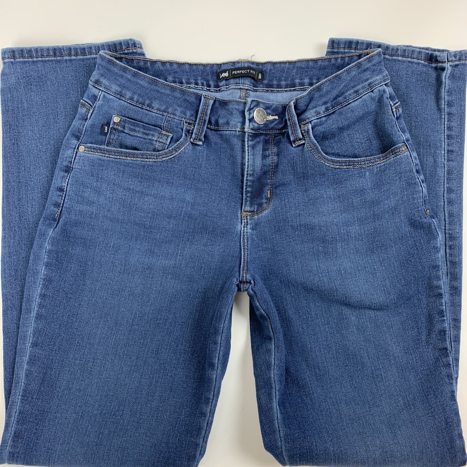 lee perfect fit jeans just below the waist