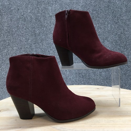 Old Navy Boots Womens 6 Oxblood Ankle Heeled Booties Burgundy Faux Suede Leather