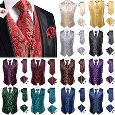 Formal Casual Mens Waistcoat Vest Tie and Pocket Square Cufflinks Set Suit